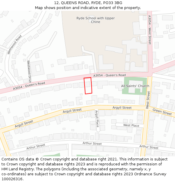 12, QUEENS ROAD, RYDE, PO33 3BG: Location map and indicative extent of plot