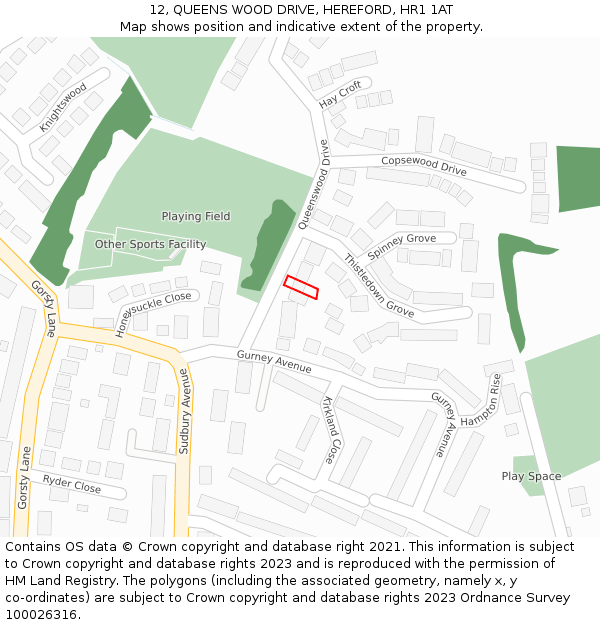 12, QUEENS WOOD DRIVE, HEREFORD, HR1 1AT: Location map and indicative extent of plot