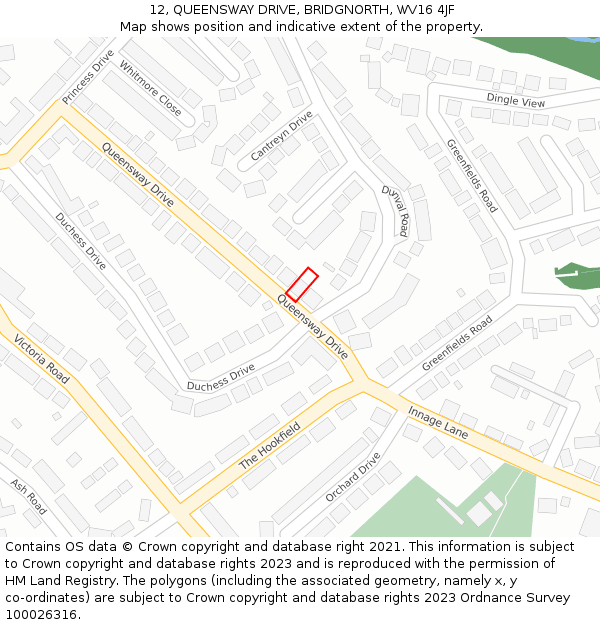 12, QUEENSWAY DRIVE, BRIDGNORTH, WV16 4JF: Location map and indicative extent of plot