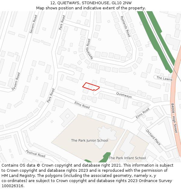 12, QUIETWAYS, STONEHOUSE, GL10 2NW: Location map and indicative extent of plot