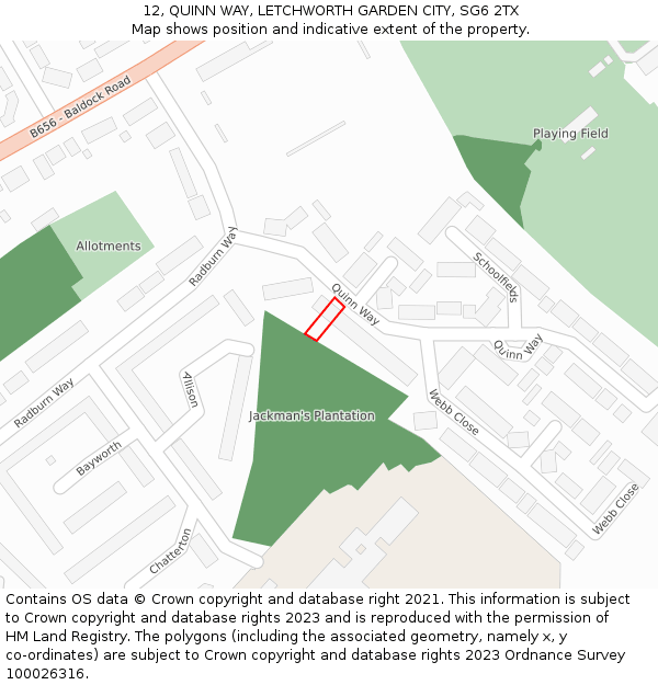 12, QUINN WAY, LETCHWORTH GARDEN CITY, SG6 2TX: Location map and indicative extent of plot