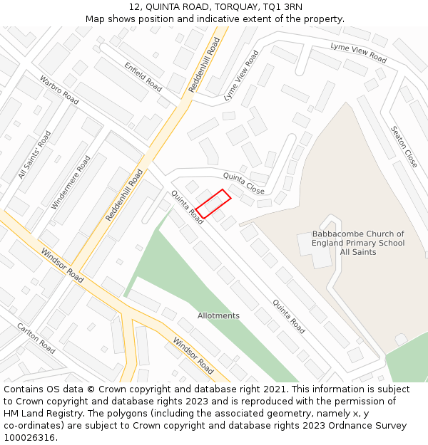 12, QUINTA ROAD, TORQUAY, TQ1 3RN: Location map and indicative extent of plot