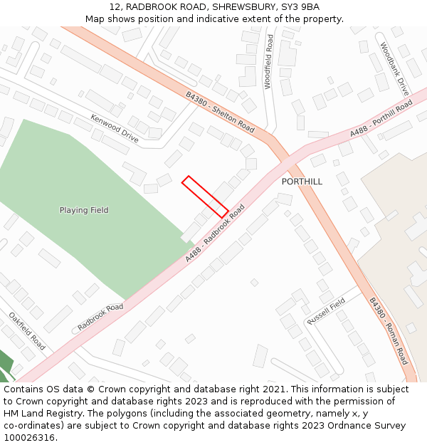 12, RADBROOK ROAD, SHREWSBURY, SY3 9BA: Location map and indicative extent of plot