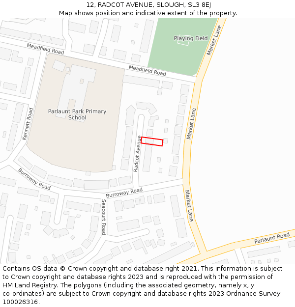 12, RADCOT AVENUE, SLOUGH, SL3 8EJ: Location map and indicative extent of plot