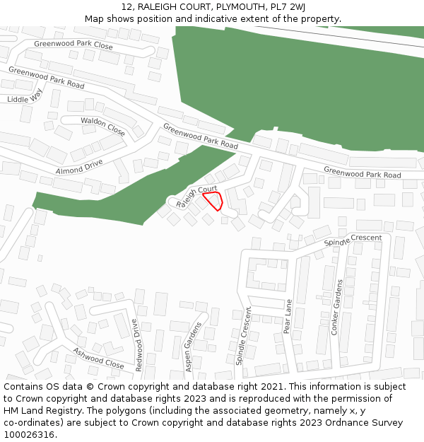 12, RALEIGH COURT, PLYMOUTH, PL7 2WJ: Location map and indicative extent of plot