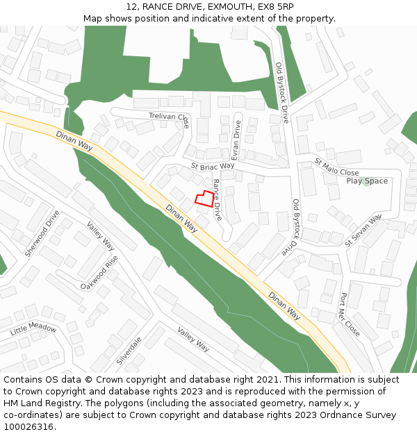 12, RANCE DRIVE, EXMOUTH, EX8 5RP: Location map and indicative extent of plot