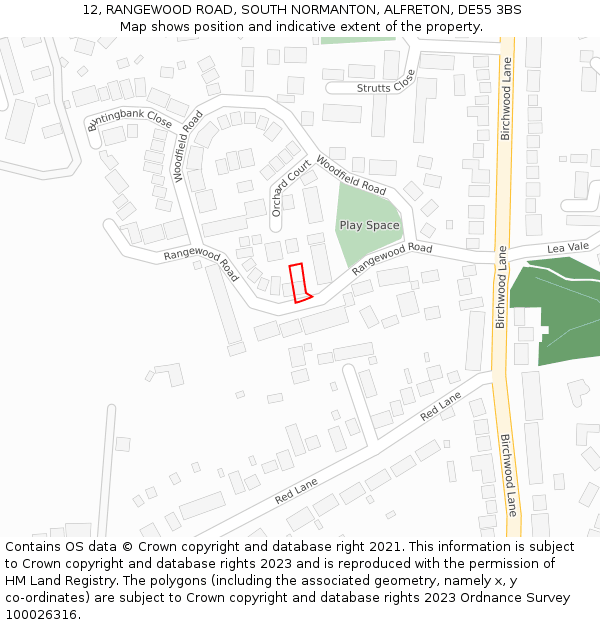 12, RANGEWOOD ROAD, SOUTH NORMANTON, ALFRETON, DE55 3BS: Location map and indicative extent of plot