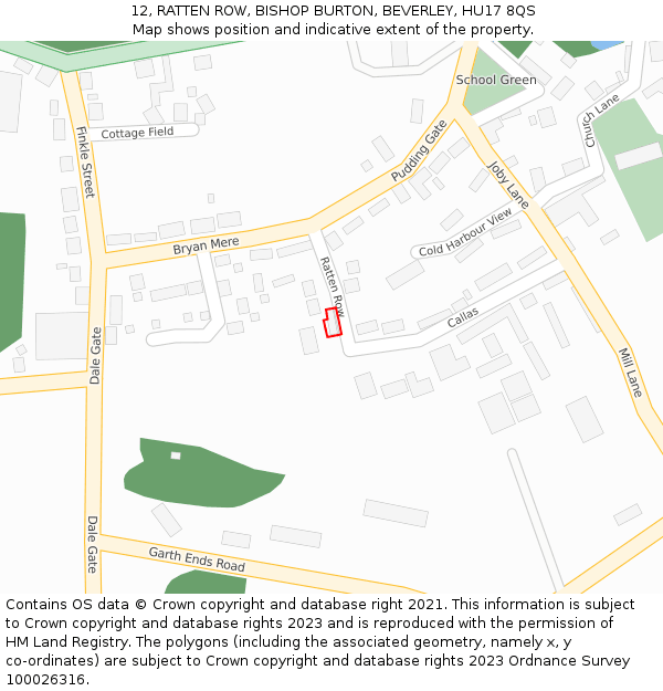 12, RATTEN ROW, BISHOP BURTON, BEVERLEY, HU17 8QS: Location map and indicative extent of plot