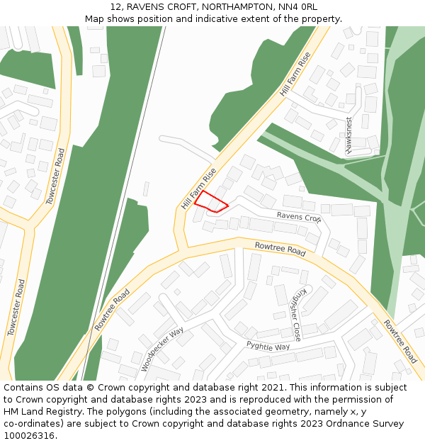 12, RAVENS CROFT, NORTHAMPTON, NN4 0RL: Location map and indicative extent of plot