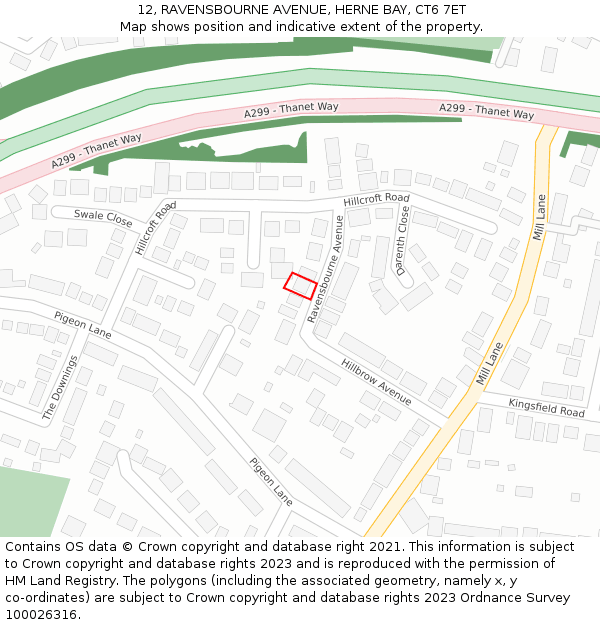 12, RAVENSBOURNE AVENUE, HERNE BAY, CT6 7ET: Location map and indicative extent of plot