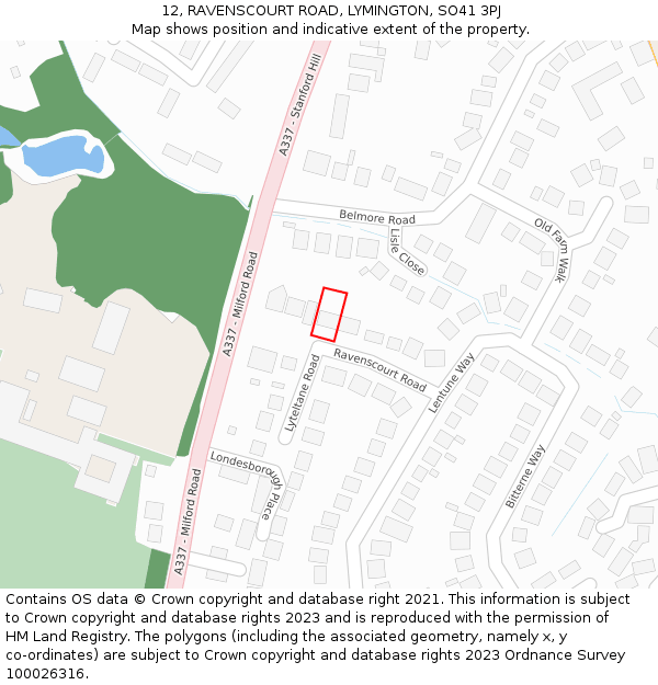 12, RAVENSCOURT ROAD, LYMINGTON, SO41 3PJ: Location map and indicative extent of plot