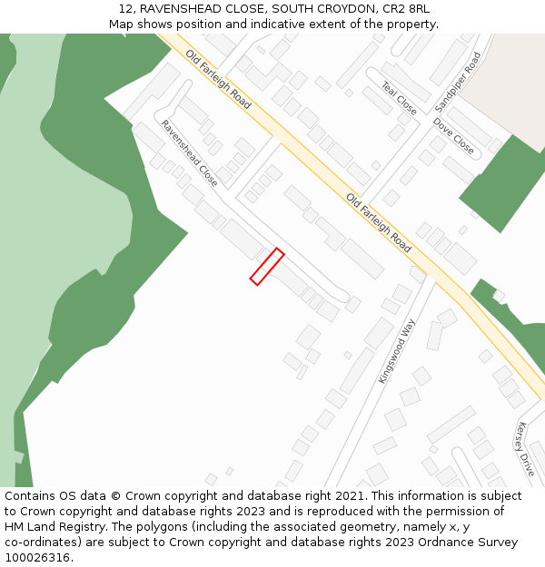12, RAVENSHEAD CLOSE, SOUTH CROYDON, CR2 8RL: Location map and indicative extent of plot