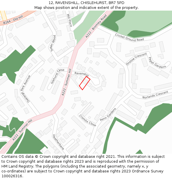 12, RAVENSHILL, CHISLEHURST, BR7 5PD: Location map and indicative extent of plot