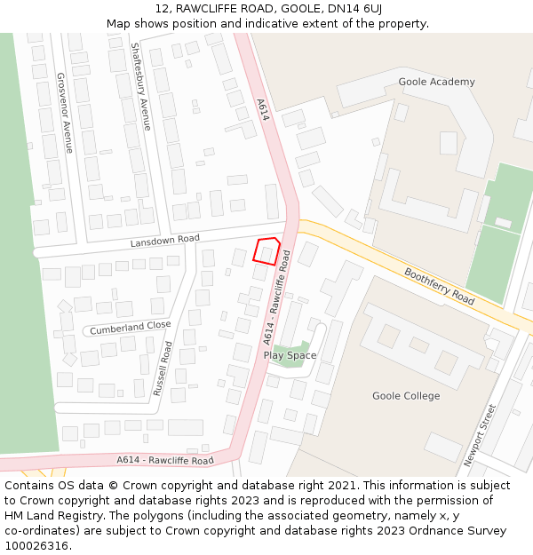 12, RAWCLIFFE ROAD, GOOLE, DN14 6UJ: Location map and indicative extent of plot