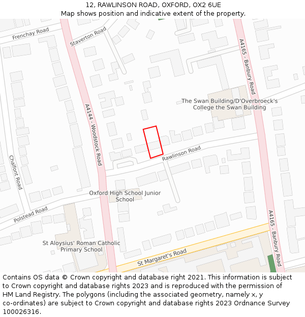 12, RAWLINSON ROAD, OXFORD, OX2 6UE: Location map and indicative extent of plot