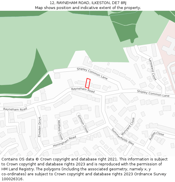 12, RAYNEHAM ROAD, ILKESTON, DE7 8RJ: Location map and indicative extent of plot