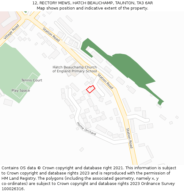 12, RECTORY MEWS, HATCH BEAUCHAMP, TAUNTON, TA3 6AR: Location map and indicative extent of plot