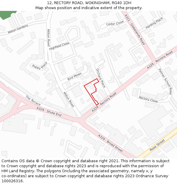 12, RECTORY ROAD, WOKINGHAM, RG40 1DH: Location map and indicative extent of plot