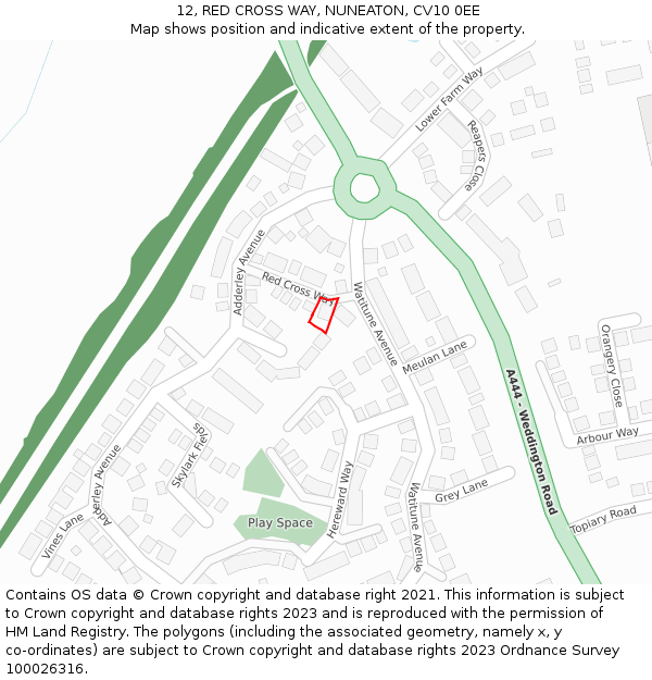 12, RED CROSS WAY, NUNEATON, CV10 0EE: Location map and indicative extent of plot