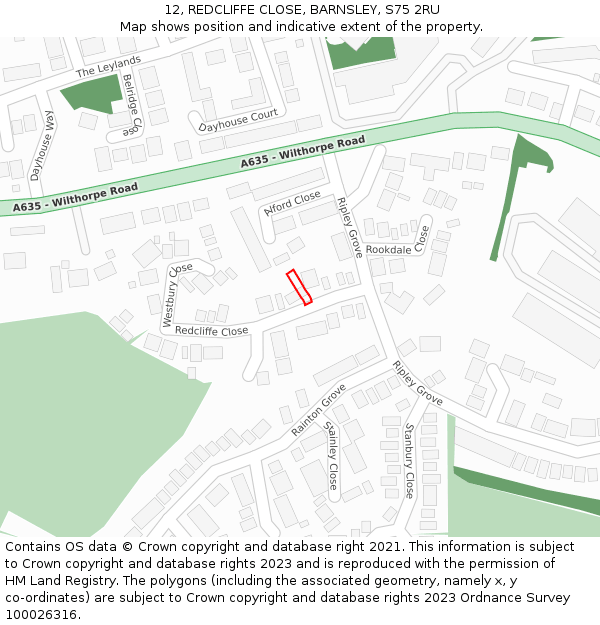 12, REDCLIFFE CLOSE, BARNSLEY, S75 2RU: Location map and indicative extent of plot