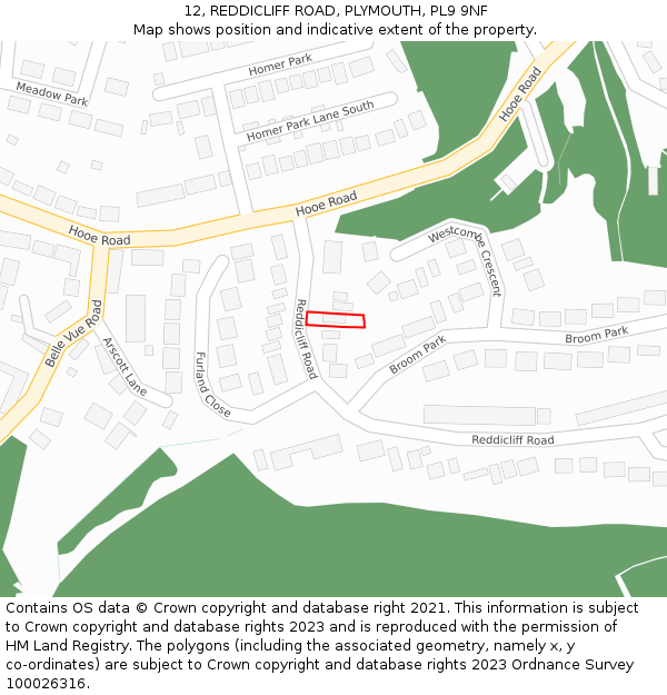 12, REDDICLIFF ROAD, PLYMOUTH, PL9 9NF: Location map and indicative extent of plot