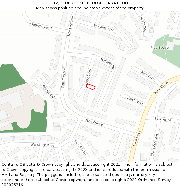 12, REDE CLOSE, BEDFORD, MK41 7UH: Location map and indicative extent of plot