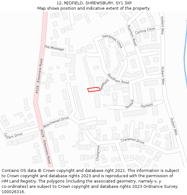 12, REDFIELD, SHREWSBURY, SY1 3XP: Location map and indicative extent of plot