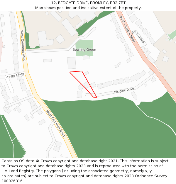 12, REDGATE DRIVE, BROMLEY, BR2 7BT: Location map and indicative extent of plot
