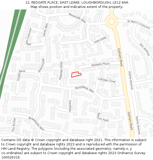 12, REDGATE PLACE, EAST LEAKE, LOUGHBOROUGH, LE12 6AA: Location map and indicative extent of plot