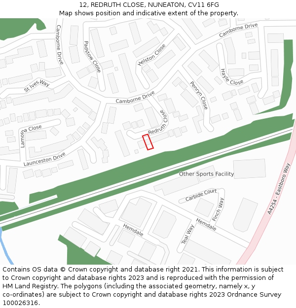 12, REDRUTH CLOSE, NUNEATON, CV11 6FG: Location map and indicative extent of plot