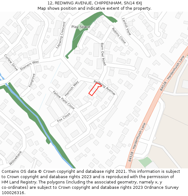 12, REDWING AVENUE, CHIPPENHAM, SN14 6XJ: Location map and indicative extent of plot