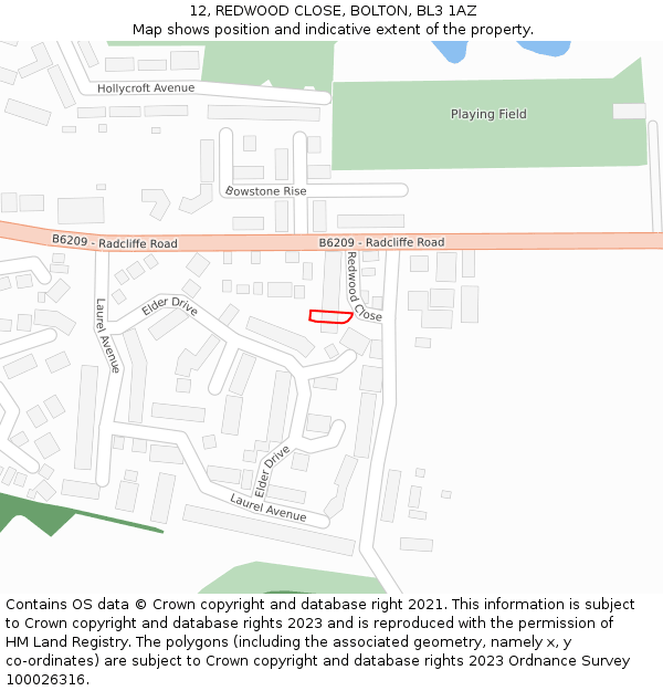 12, REDWOOD CLOSE, BOLTON, BL3 1AZ: Location map and indicative extent of plot