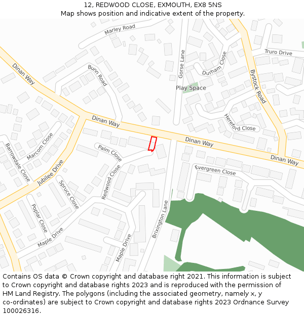 12, REDWOOD CLOSE, EXMOUTH, EX8 5NS: Location map and indicative extent of plot