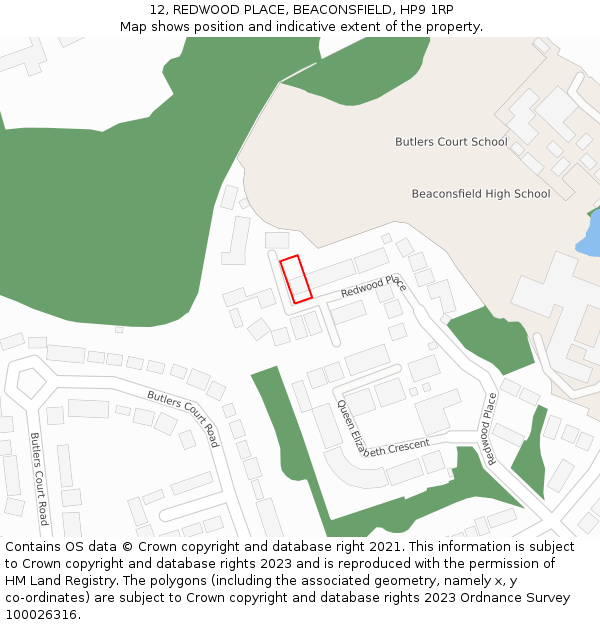 12, REDWOOD PLACE, BEACONSFIELD, HP9 1RP: Location map and indicative extent of plot