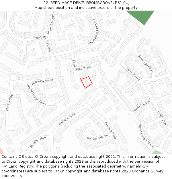 12, REED MACE DRIVE, BROMSGROVE, B61 0UJ: Location map and indicative extent of plot