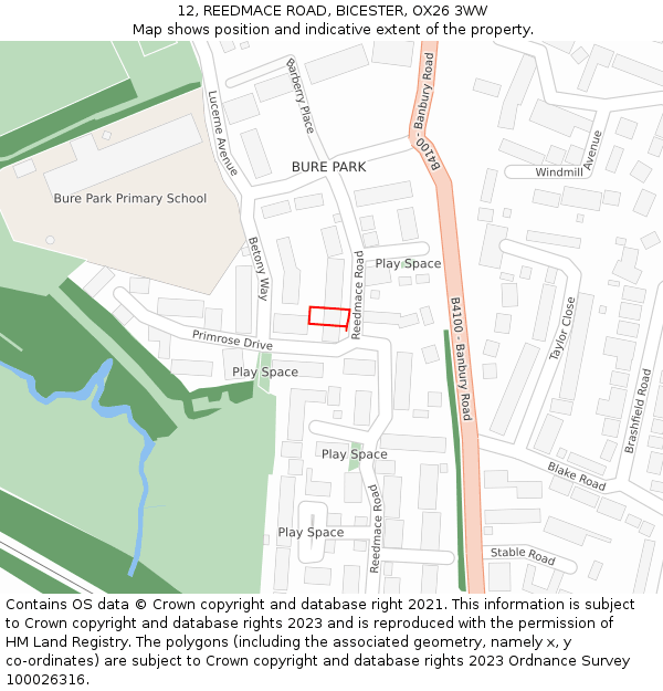 12, REEDMACE ROAD, BICESTER, OX26 3WW: Location map and indicative extent of plot