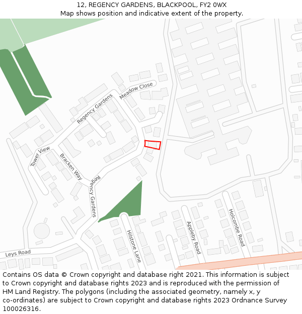 12, REGENCY GARDENS, BLACKPOOL, FY2 0WX: Location map and indicative extent of plot