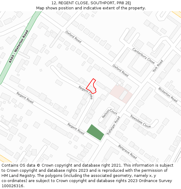 12, REGENT CLOSE, SOUTHPORT, PR8 2EJ: Location map and indicative extent of plot