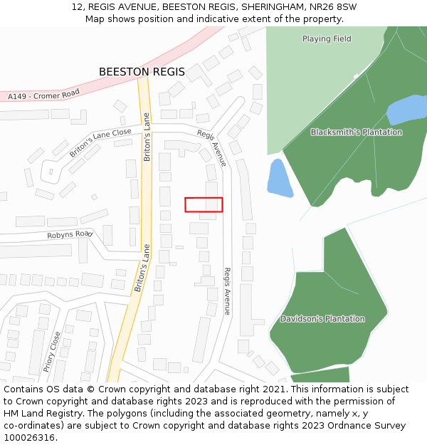 12, REGIS AVENUE, BEESTON REGIS, SHERINGHAM, NR26 8SW: Location map and indicative extent of plot