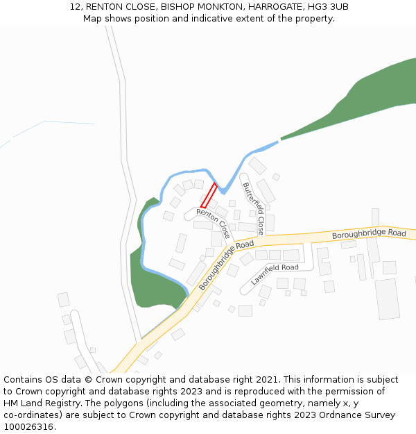 12, RENTON CLOSE, BISHOP MONKTON, HARROGATE, HG3 3UB: Location map and indicative extent of plot