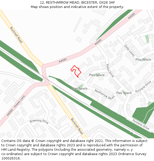 12, RESTHARROW MEAD, BICESTER, OX26 3AF: Location map and indicative extent of plot