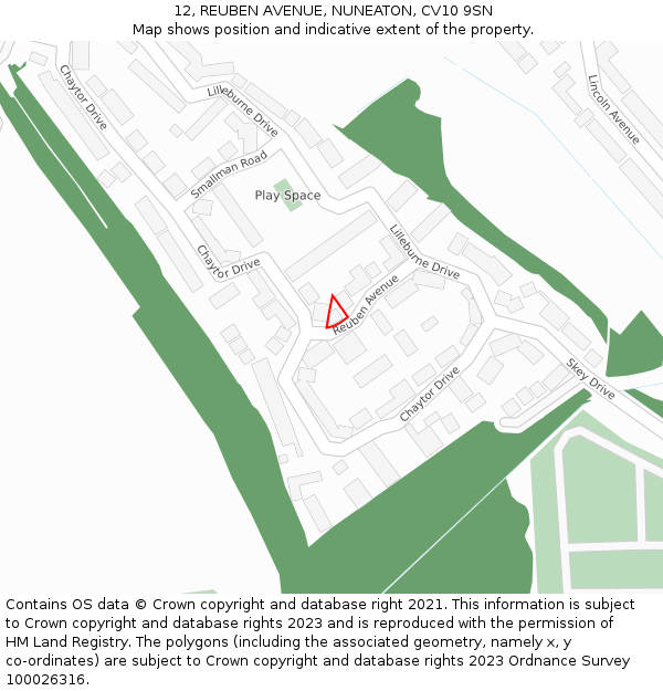 12, REUBEN AVENUE, NUNEATON, CV10 9SN: Location map and indicative extent of plot