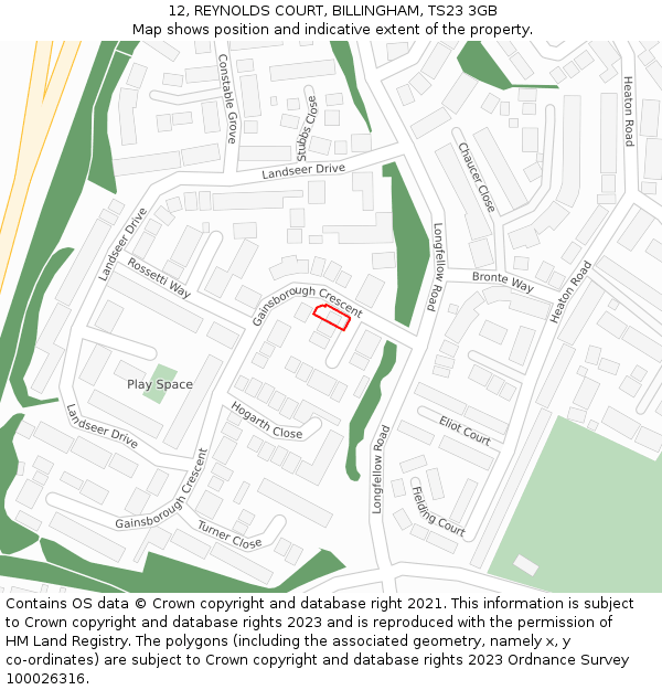 12, REYNOLDS COURT, BILLINGHAM, TS23 3GB: Location map and indicative extent of plot