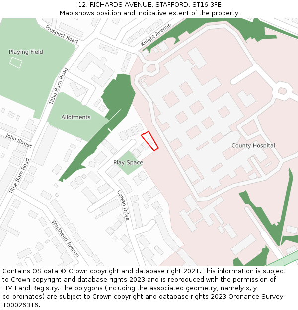 12, RICHARDS AVENUE, STAFFORD, ST16 3FE: Location map and indicative extent of plot