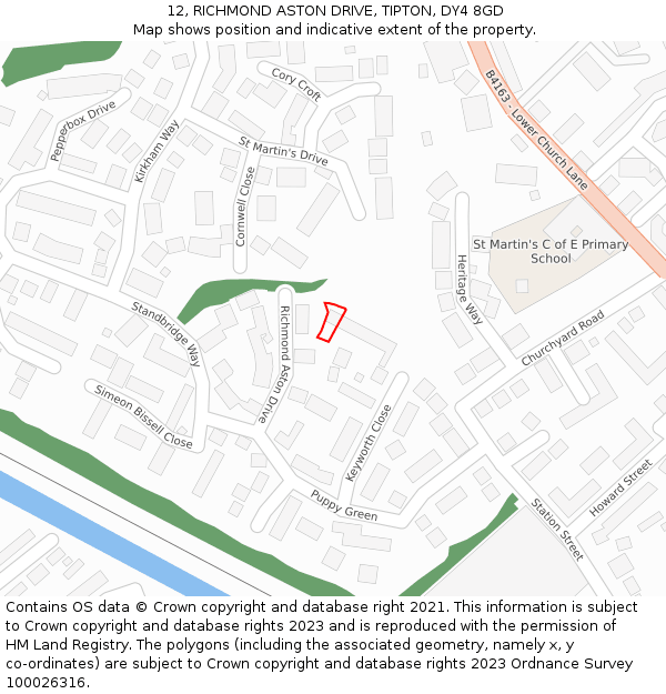 12, RICHMOND ASTON DRIVE, TIPTON, DY4 8GD: Location map and indicative extent of plot