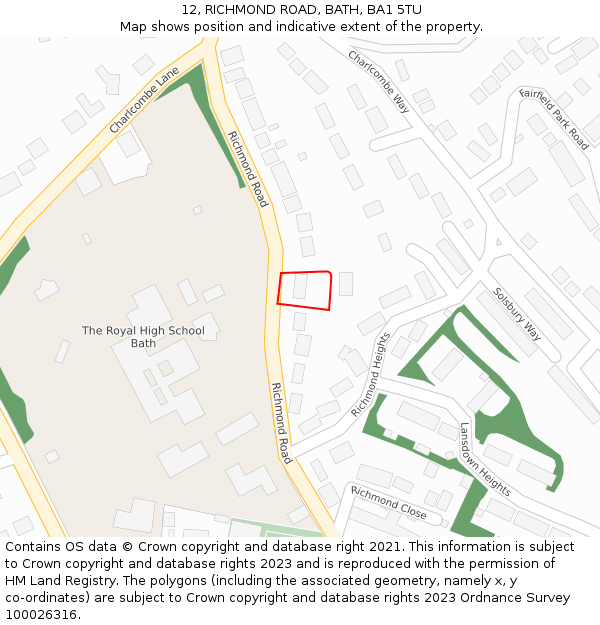 12, RICHMOND ROAD, BATH, BA1 5TU: Location map and indicative extent of plot