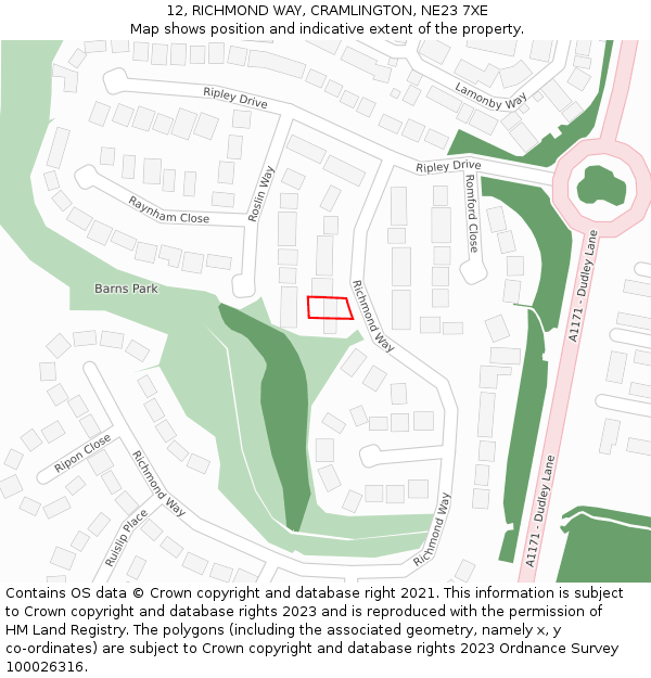 12, RICHMOND WAY, CRAMLINGTON, NE23 7XE: Location map and indicative extent of plot