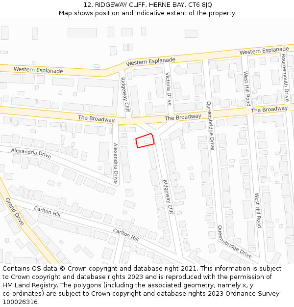 12, RIDGEWAY CLIFF, HERNE BAY, CT6 8JQ: Location map and indicative extent of plot