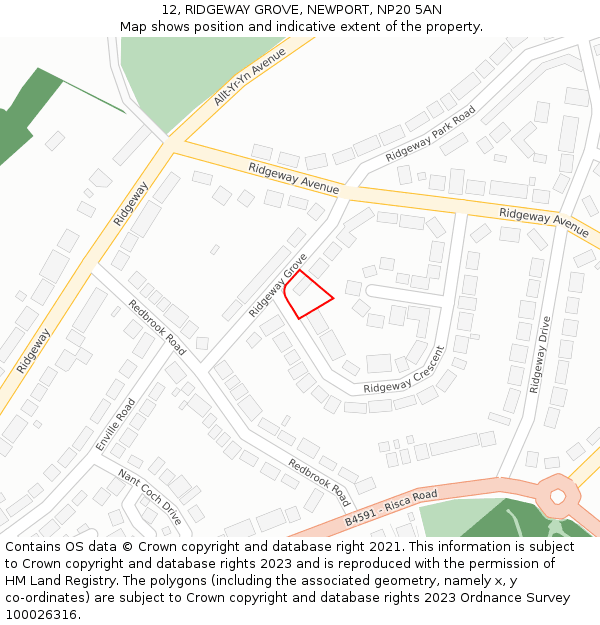 12, RIDGEWAY GROVE, NEWPORT, NP20 5AN: Location map and indicative extent of plot
