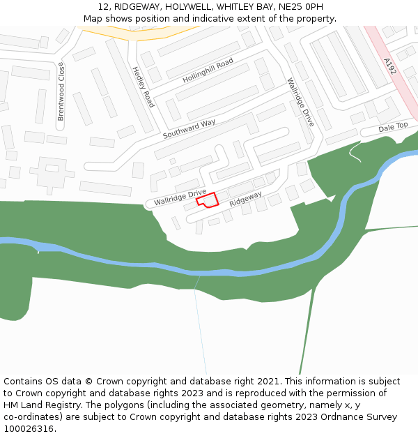 12, RIDGEWAY, HOLYWELL, WHITLEY BAY, NE25 0PH: Location map and indicative extent of plot